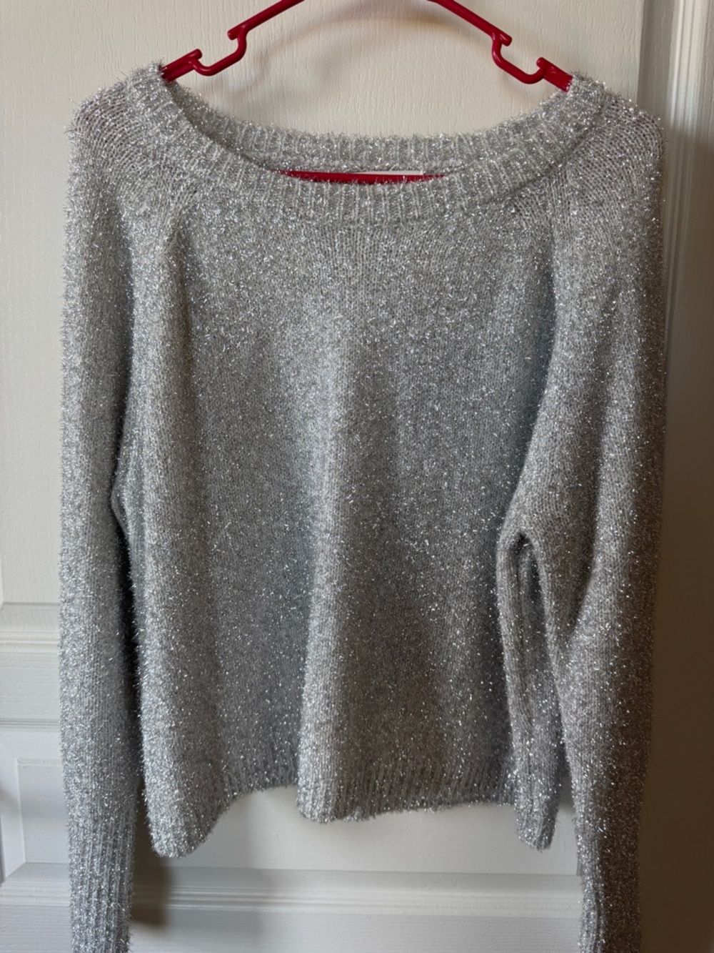 Francesca's Collections Silver Sparkle Crewneck Sweater